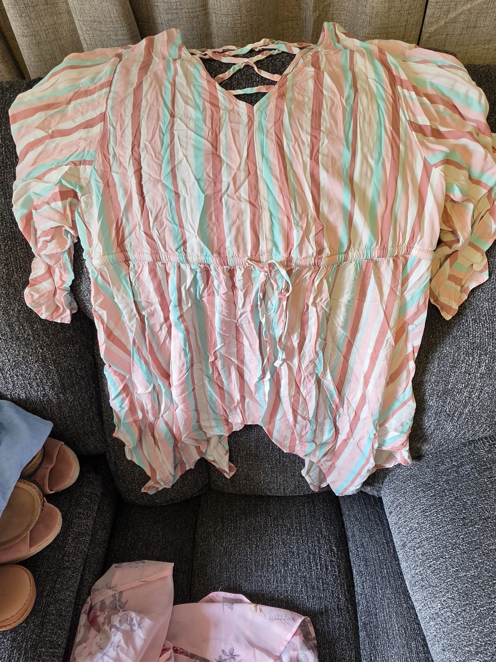 torrid Pink and Aqua Striped V-Neck Blouse